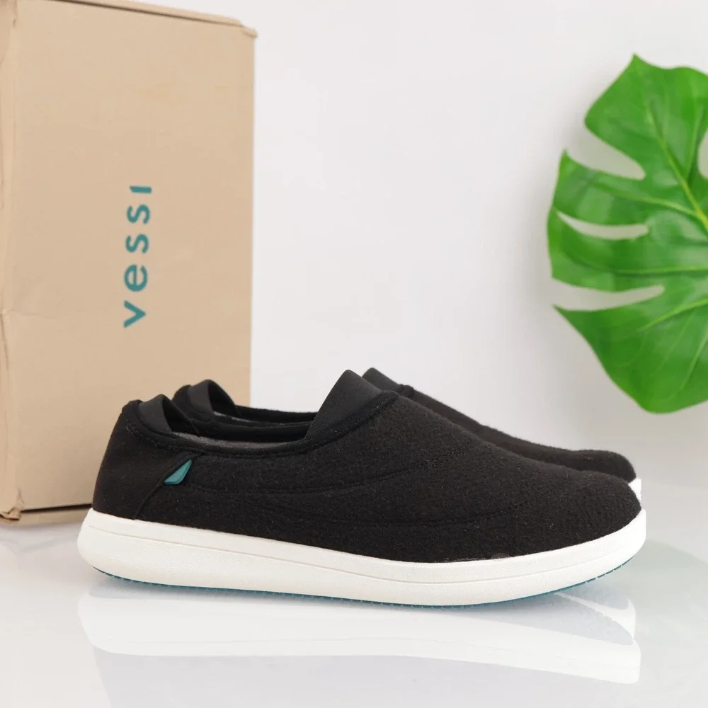 Vessi Mens Sunday Slipper Size 10 Waterproof Black Woven Slip On Shoes Casual